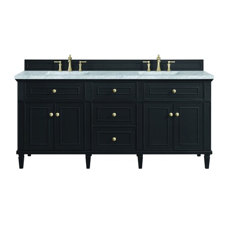 James Martin Vanities 72'' Double Vanity, Black Onyx w/ 3 CM Carrara White Marble Top 424-V72-BKO-3CAR